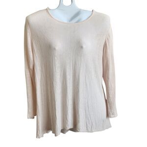 Eileen Fisher Snub Linen Blend Tunic-Petal Pink-Asymmetrical Rolled Hem-Flowy-L